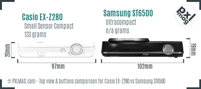 Casio EX-Z280 vs Samsung ST6500 top view buttons comparison