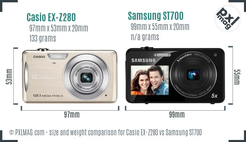 Casio EX-Z280 vs Samsung ST700 size comparison Casio EX-Z280 vs Samsung ST700 size comparison