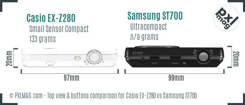 Casio EX-Z280 vs Samsung ST700 top view buttons comparison Casio EX-Z280 vs Samsung ST700 top view buttons comparison