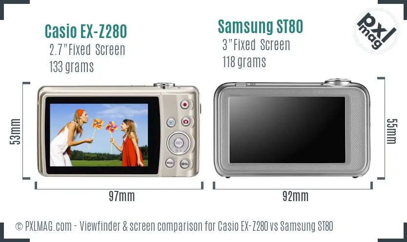 Casio EX-Z280 vs Samsung ST80 Screen and Viewfinder comparison