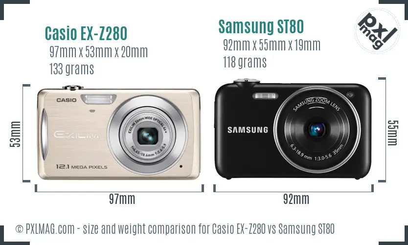 Casio EX-Z280 vs Samsung ST80 size comparison