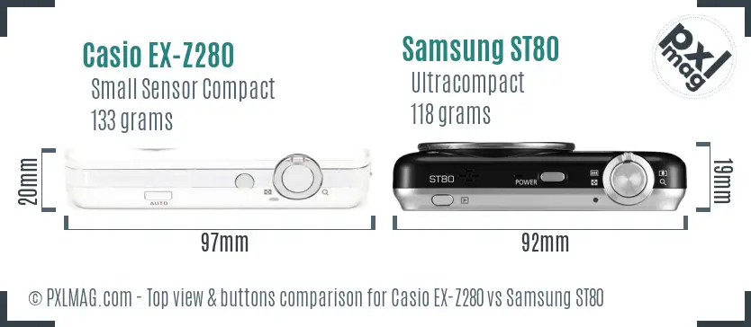 Casio EX-Z280 vs Samsung ST80 top view buttons comparison