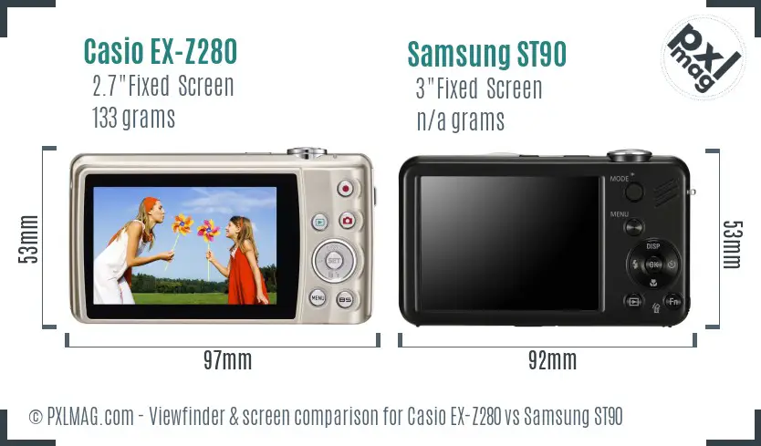 Casio EX-Z280 vs Samsung ST90 Screen and Viewfinder comparison