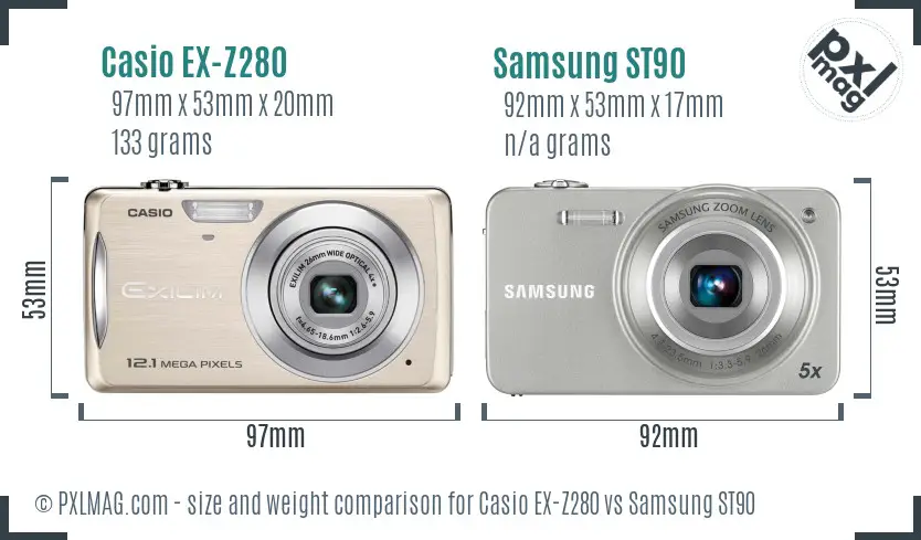 Casio EX-Z280 vs Samsung ST90 size comparison Casio EX-Z280 vs Samsung ST90 size comparison