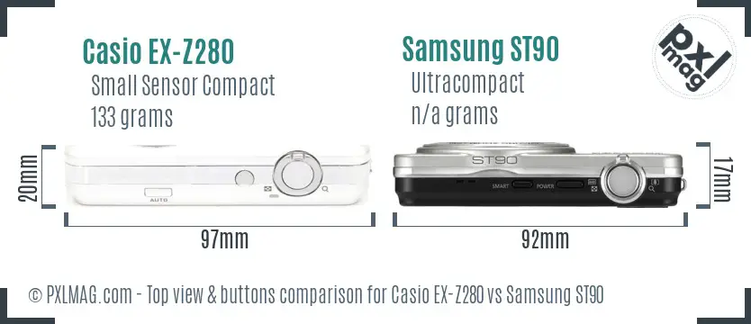 Casio EX-Z280 vs Samsung ST90 top view buttons comparison