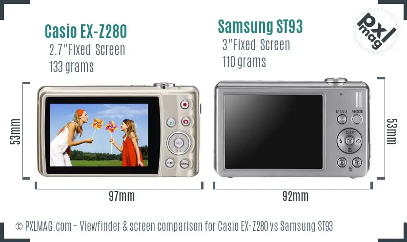 Casio EX-Z280 vs Samsung ST93 Screen and Viewfinder comparison