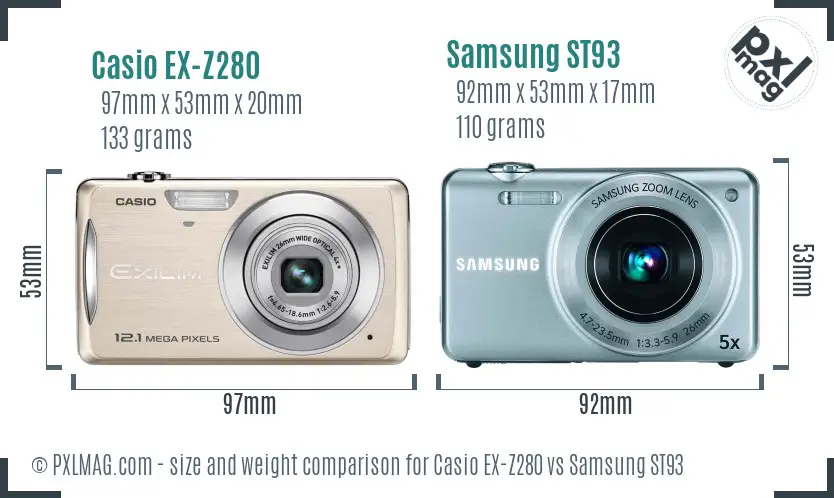 Casio EX-Z280 vs Samsung ST93 size comparison