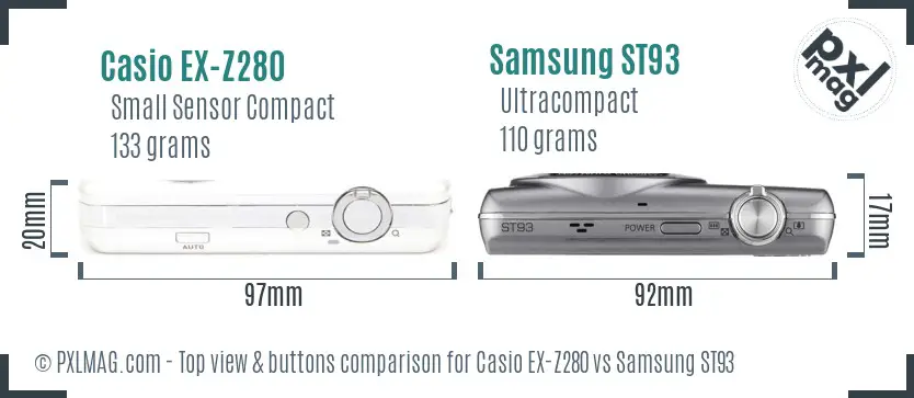 Casio EX-Z280 vs Samsung ST93 top view buttons comparison