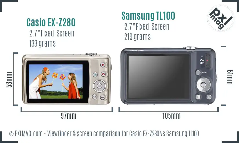 Casio EX-Z280 vs Samsung TL100 Screen and Viewfinder comparison