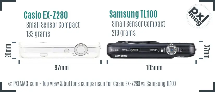 Casio EX-Z280 vs Samsung TL100 top view buttons comparison