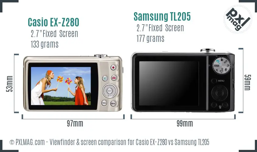 Casio EX-Z280 vs Samsung TL205 Screen and Viewfinder comparison