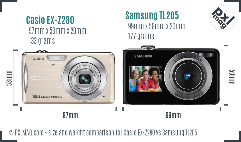 Casio EX-Z280 vs Samsung TL205 size comparison