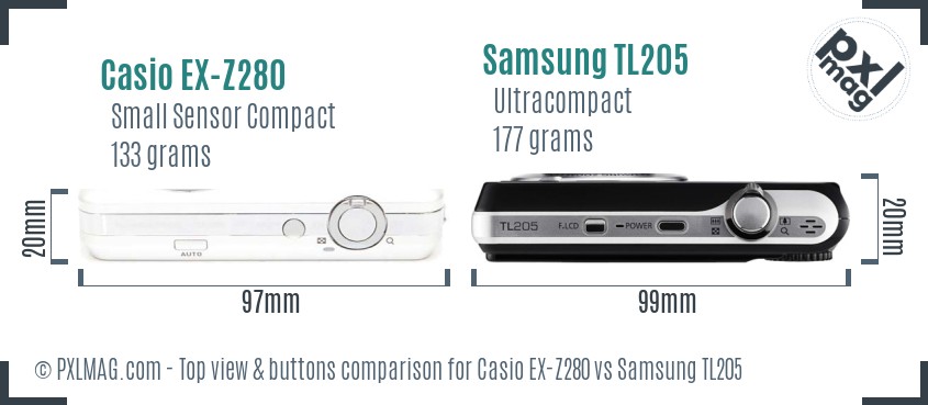 Casio EX-Z280 vs Samsung TL205 top view buttons comparison