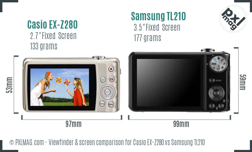 Casio EX-Z280 vs Samsung TL210 Screen and Viewfinder comparison
