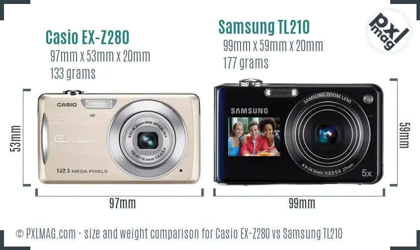 Casio EX-Z280 vs Samsung TL210 size comparison