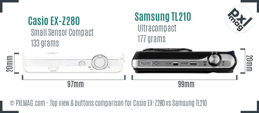 Casio EX-Z280 vs Samsung TL210 top view buttons comparison