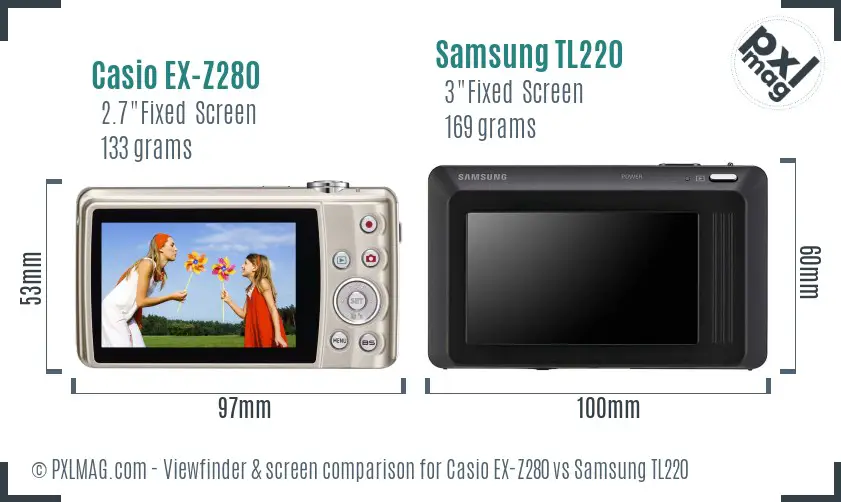 Casio EX-Z280 vs Samsung TL220 Screen and Viewfinder comparison