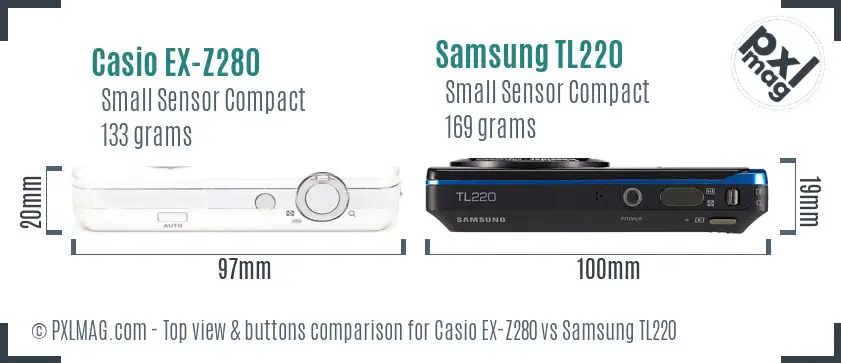 Casio EX-Z280 vs Samsung TL220 top view buttons comparison