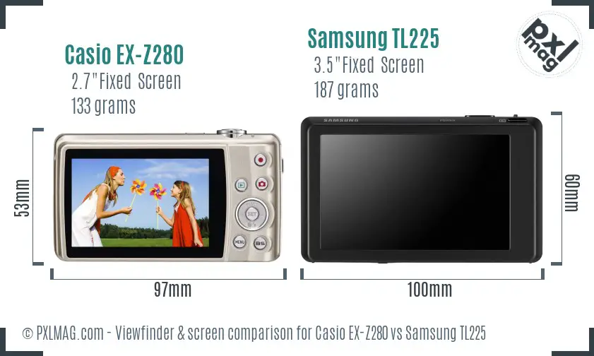 Casio EX-Z280 vs Samsung TL225 Screen and Viewfinder comparison