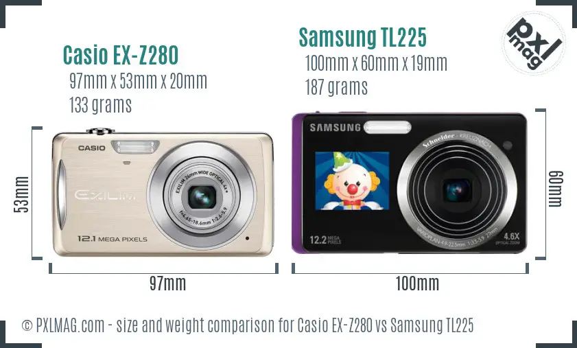 Casio EX-Z280 vs Samsung TL225 size comparison