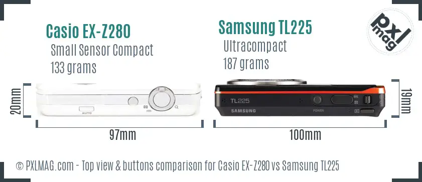 Casio EX-Z280 vs Samsung TL225 top view buttons comparison