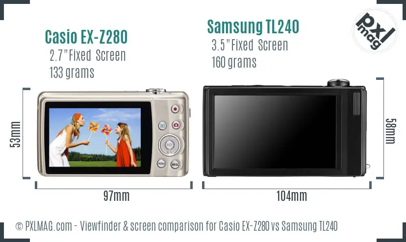 Casio EX-Z280 vs Samsung TL240 Screen and Viewfinder comparison