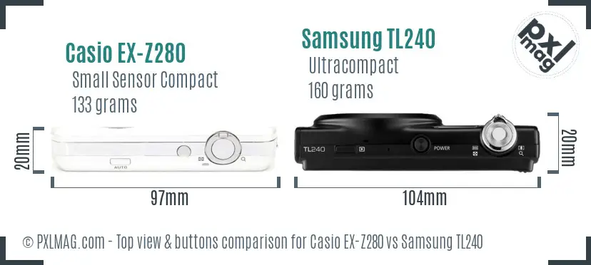 Casio EX-Z280 vs Samsung TL240 top view buttons comparison