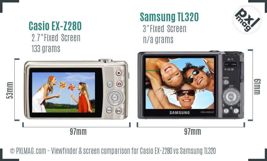 Casio EX-Z280 vs Samsung TL320 Screen and Viewfinder comparison