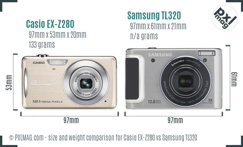 Casio EX-Z280 vs Samsung TL320 size comparison