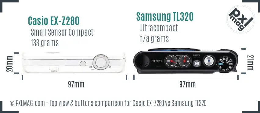 Casio EX-Z280 vs Samsung TL320 top view buttons comparison