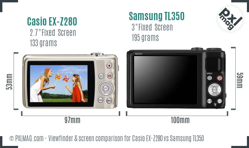 Casio EX-Z280 vs Samsung TL350 Screen and Viewfinder comparison