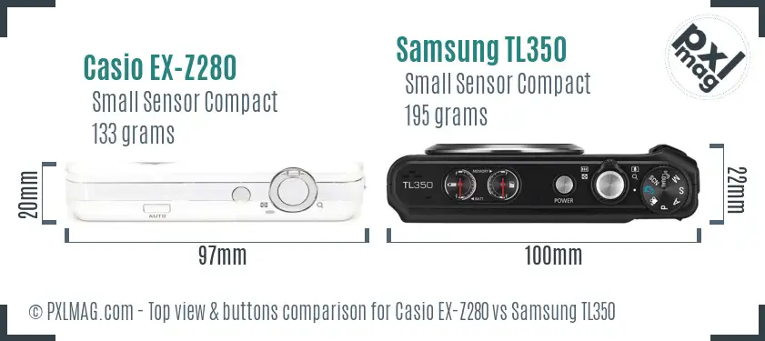 Casio EX-Z280 vs Samsung TL350 top view buttons comparison