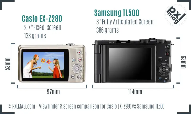 Casio EX-Z280 vs Samsung TL500 Screen and Viewfinder comparison