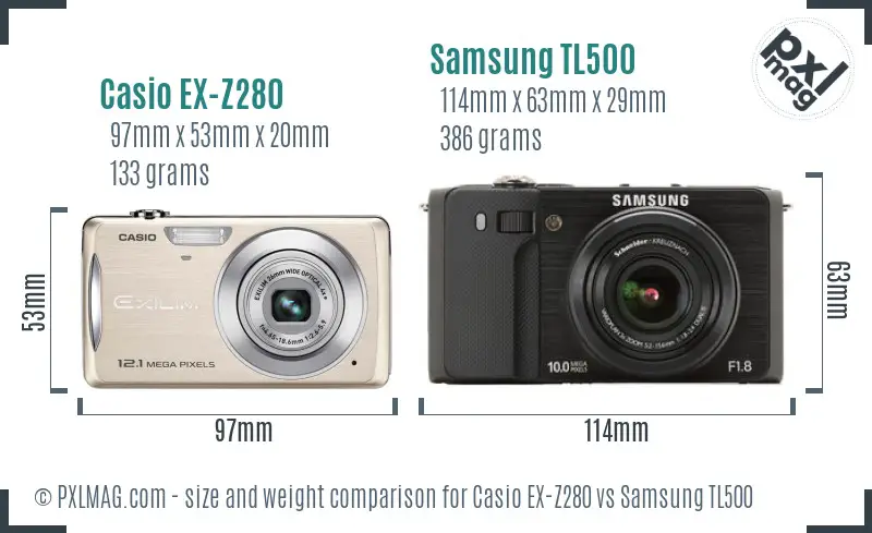 Casio EX-Z280 vs Samsung TL500 size comparison