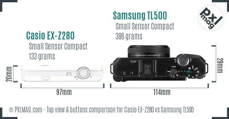 Casio EX-Z280 vs Samsung TL500 top view buttons comparison