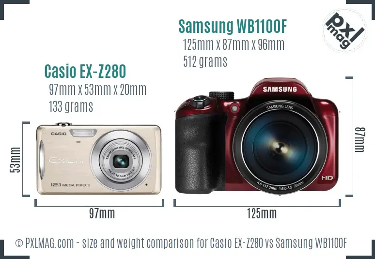 Casio EX-Z280 vs Samsung WB1100F size comparison