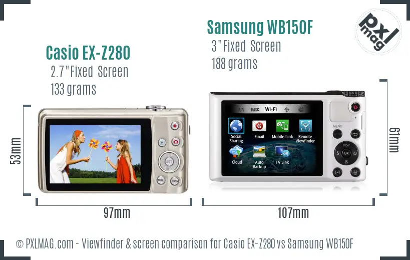 Casio EX-Z280 vs Samsung WB150F Screen and Viewfinder comparison