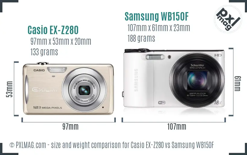 Casio EX-Z280 vs Samsung WB150F size comparison