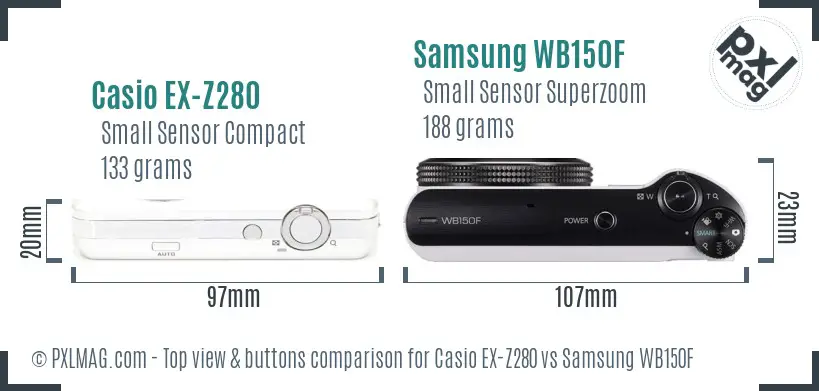 Casio EX-Z280 vs Samsung WB150F top view buttons comparison