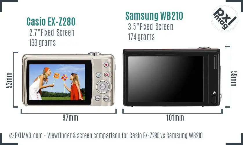 Casio EX-Z280 vs Samsung WB210 Screen and Viewfinder comparison
