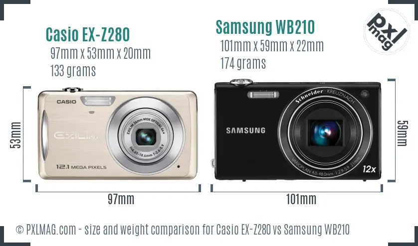 Casio EX-Z280 vs Samsung WB210 size comparison