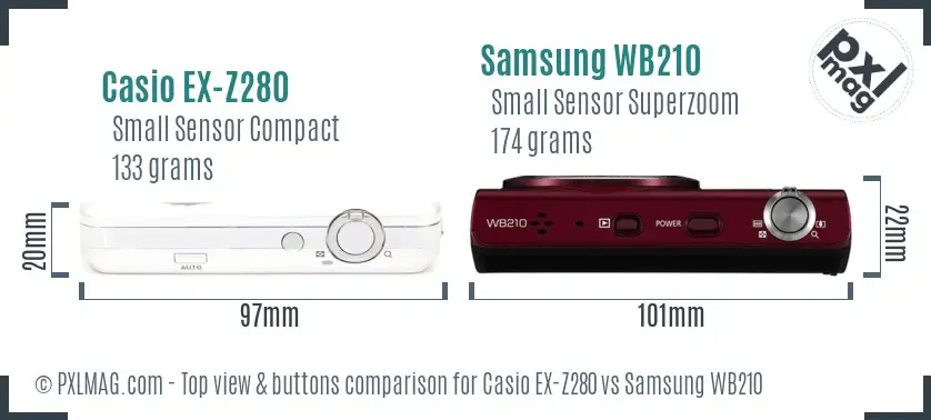 Casio EX-Z280 vs Samsung WB210 top view buttons comparison