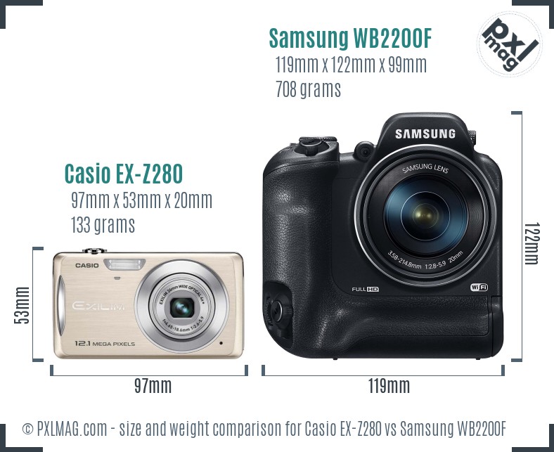 Casio EX-Z280 vs Samsung WB2200F size comparison