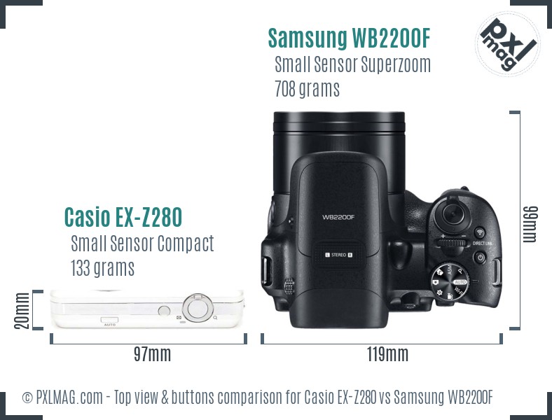 Casio EX-Z280 vs Samsung WB2200F top view buttons comparison