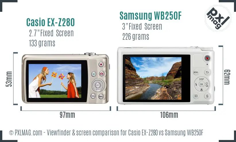 Casio EX-Z280 vs Samsung WB250F Screen and Viewfinder comparison