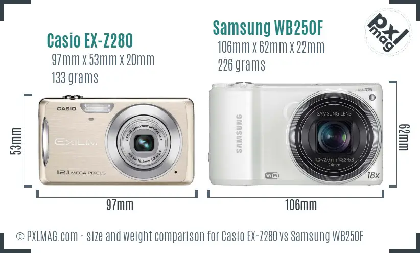 Casio EX-Z280 vs Samsung WB250F size comparison