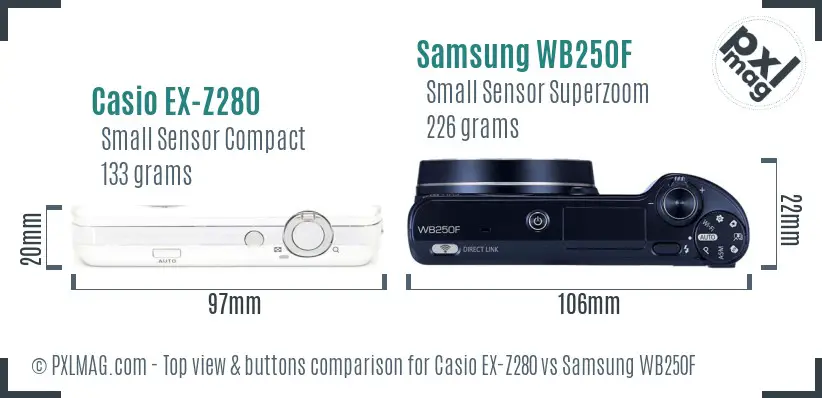 Casio EX-Z280 vs Samsung WB250F top view buttons comparison