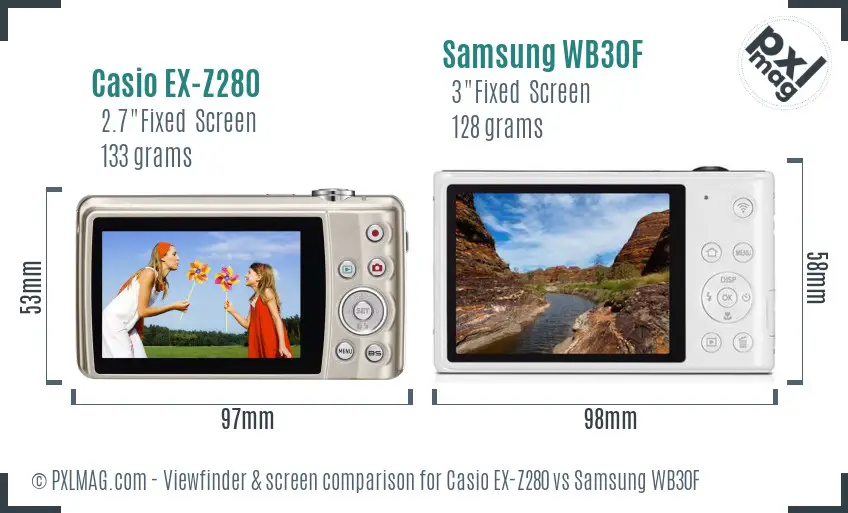 Casio EX-Z280 vs Samsung WB30F Screen and Viewfinder comparison
