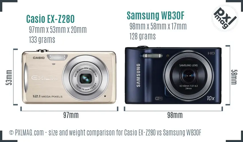 Casio EX-Z280 vs Samsung WB30F size comparison