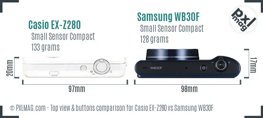 Casio EX-Z280 vs Samsung WB30F top view buttons comparison